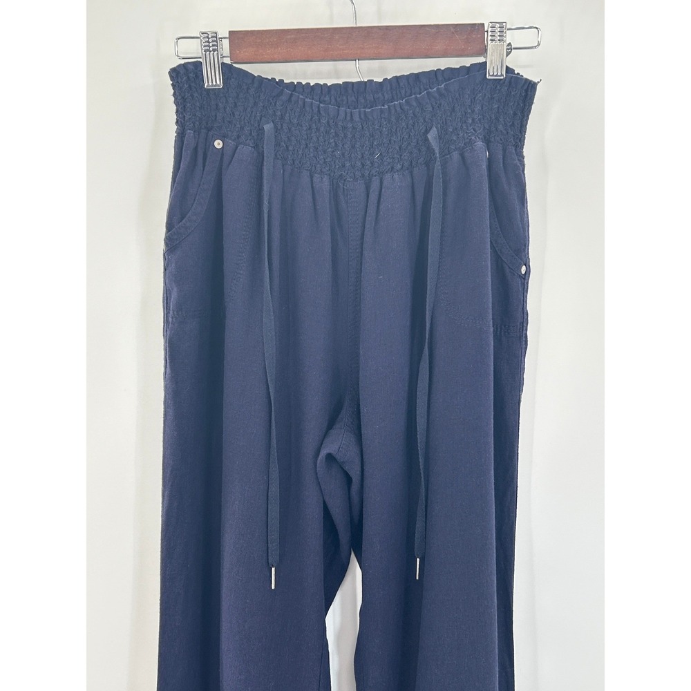 Ci Sono Navy Linen Blend Pants Wide Leg Pull On Casual Large coastal relaxed - Picture 3 of 7